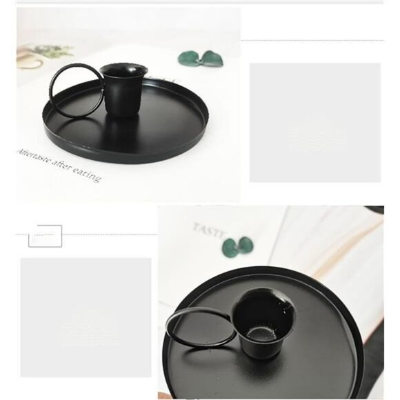 Set of 2 black iron taper candle holders 4 inch round base wedding table decor - Picture 6 of 7